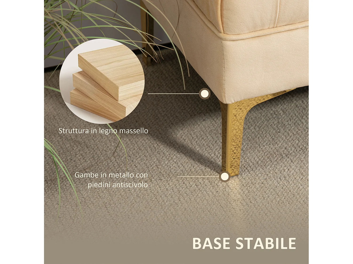 Panca fondo letto in tessuto effetto velluto trapuntato beige