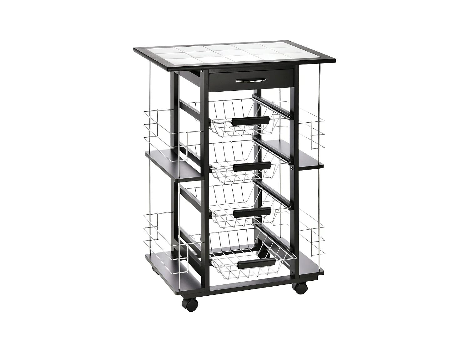 Carrello da cucina salvaspazio legno di pino metallo nero bianco