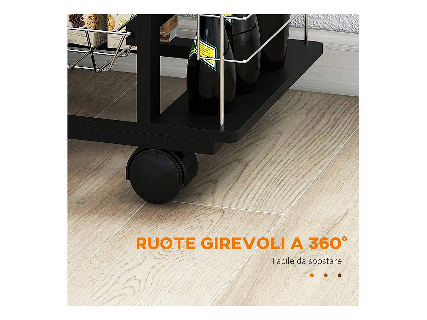 Carrello da cucina salvaspazio legno di pino metallo nero bianco
