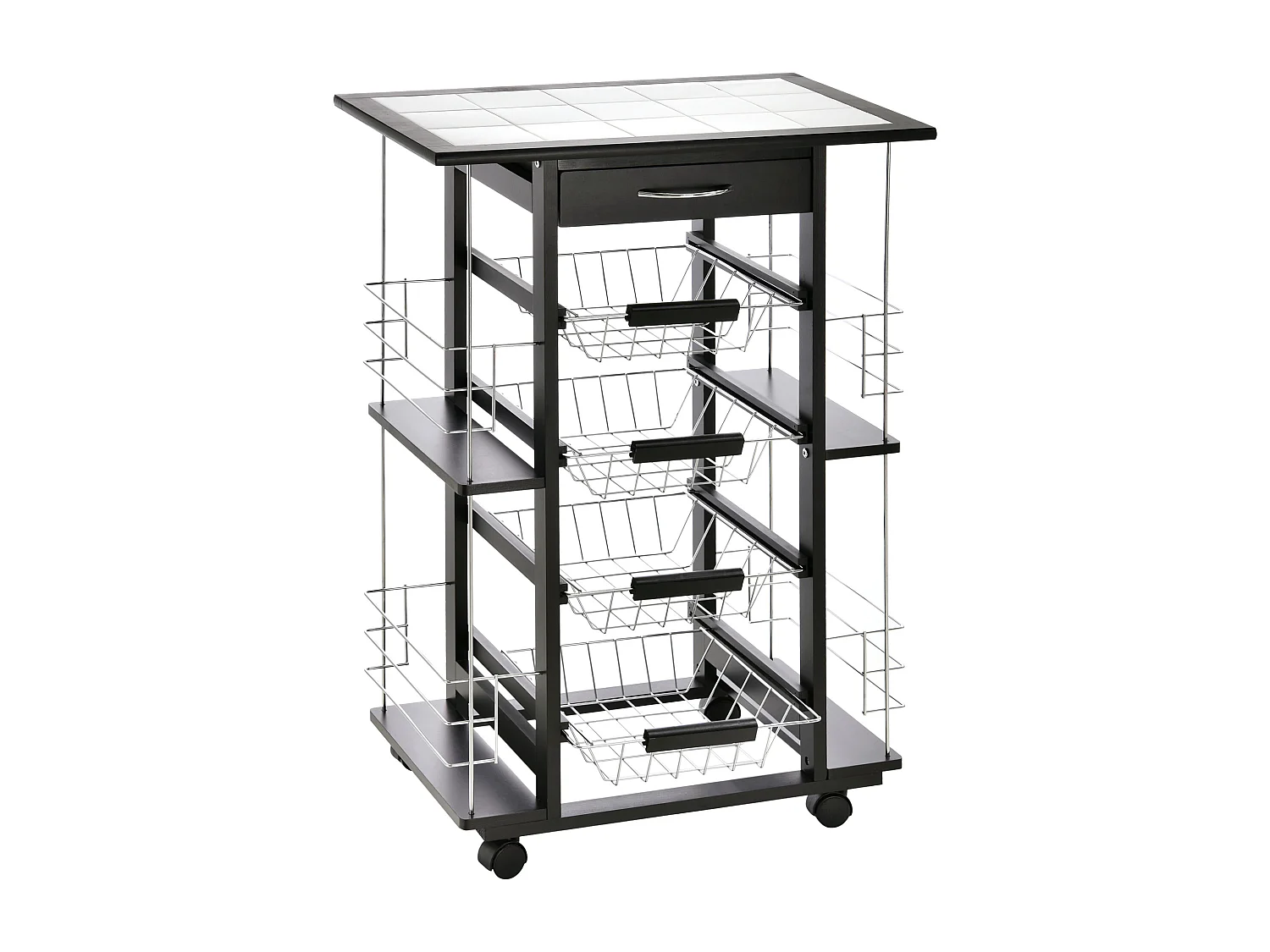 Carrello da cucina salvaspazio legno di pino metallo nero bianco