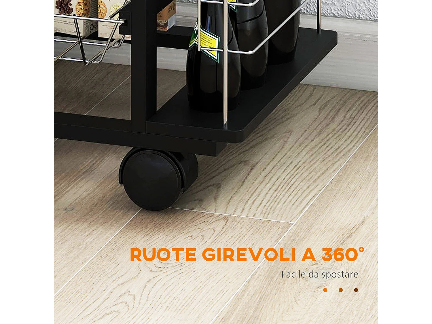 Carrello da cucina salvaspazio legno di pino metallo nero bianco