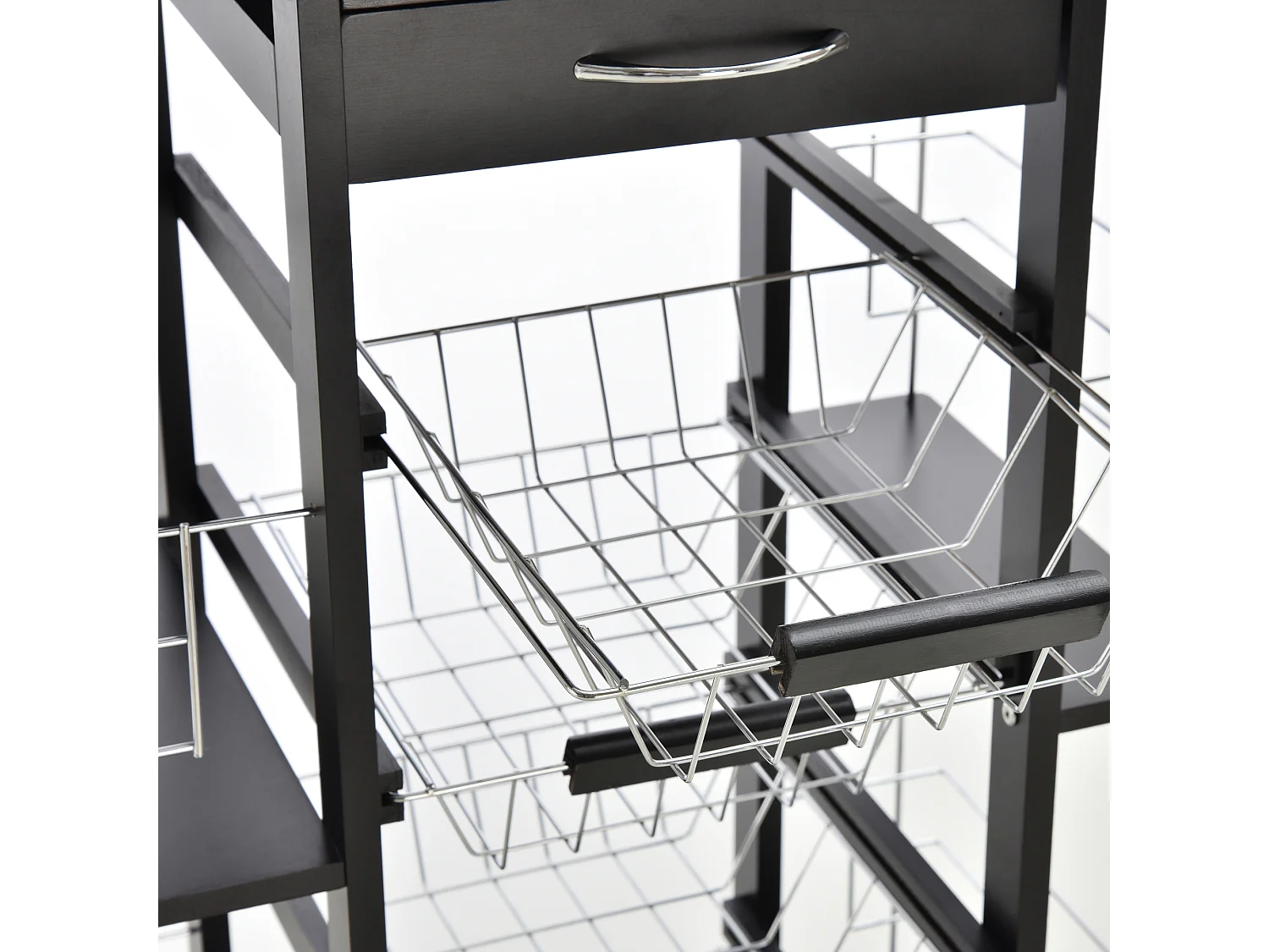 Carrello da cucina salvaspazio legno di pino metallo nero bianco