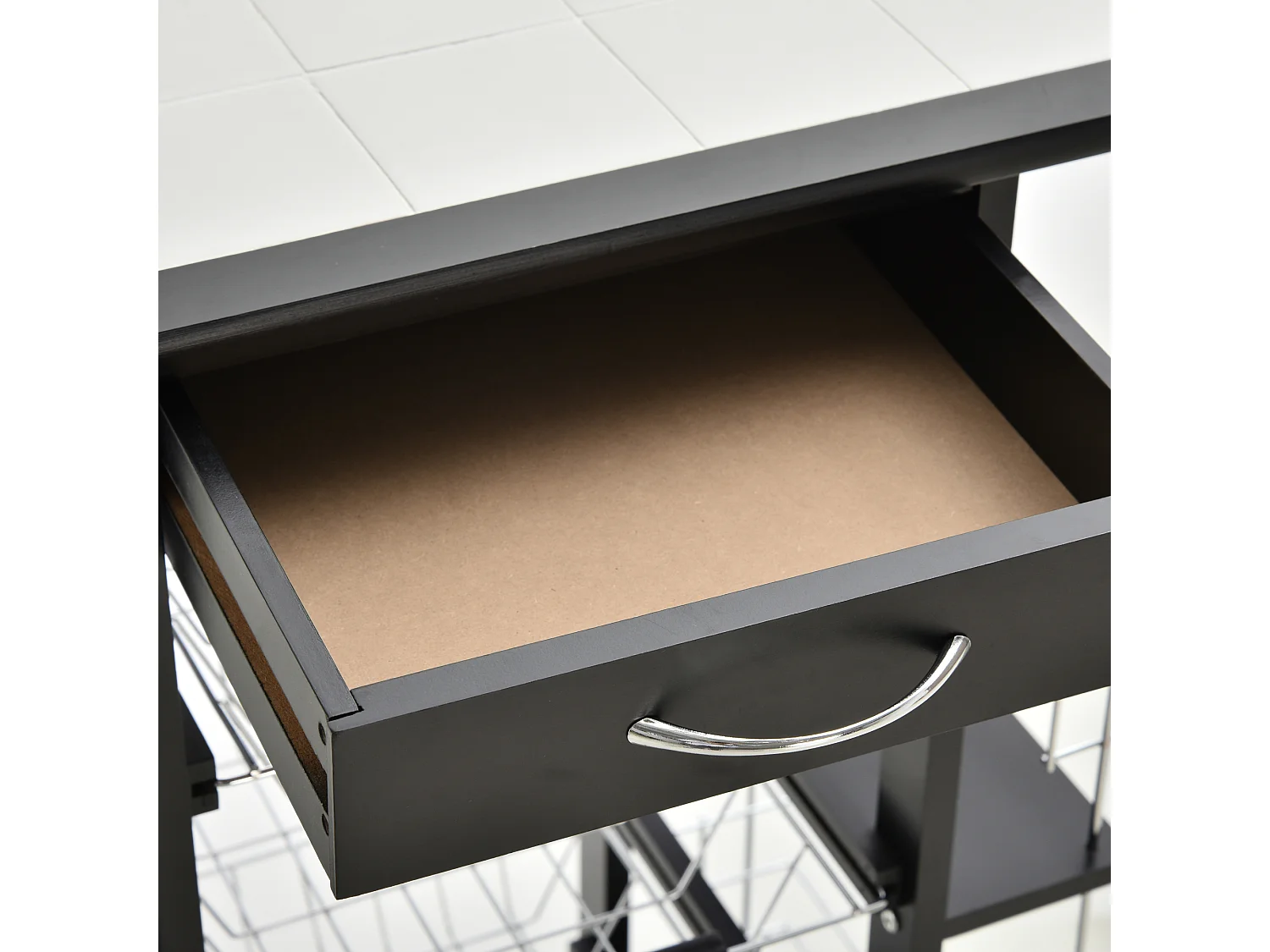 Carrello da cucina salvaspazio legno di pino metallo nero bianco