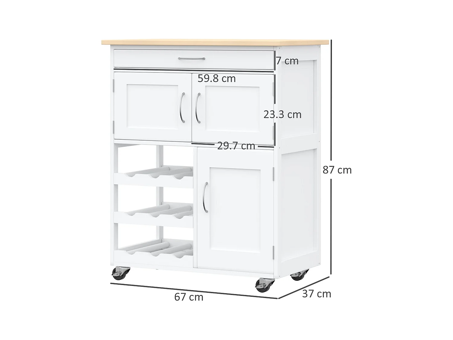 Carrello portavivande carrellino per cucina in legno bianco