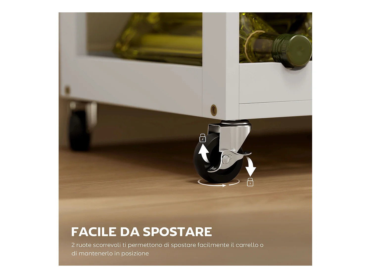 Carrello portavivande carrellino per cucina in legno bianco