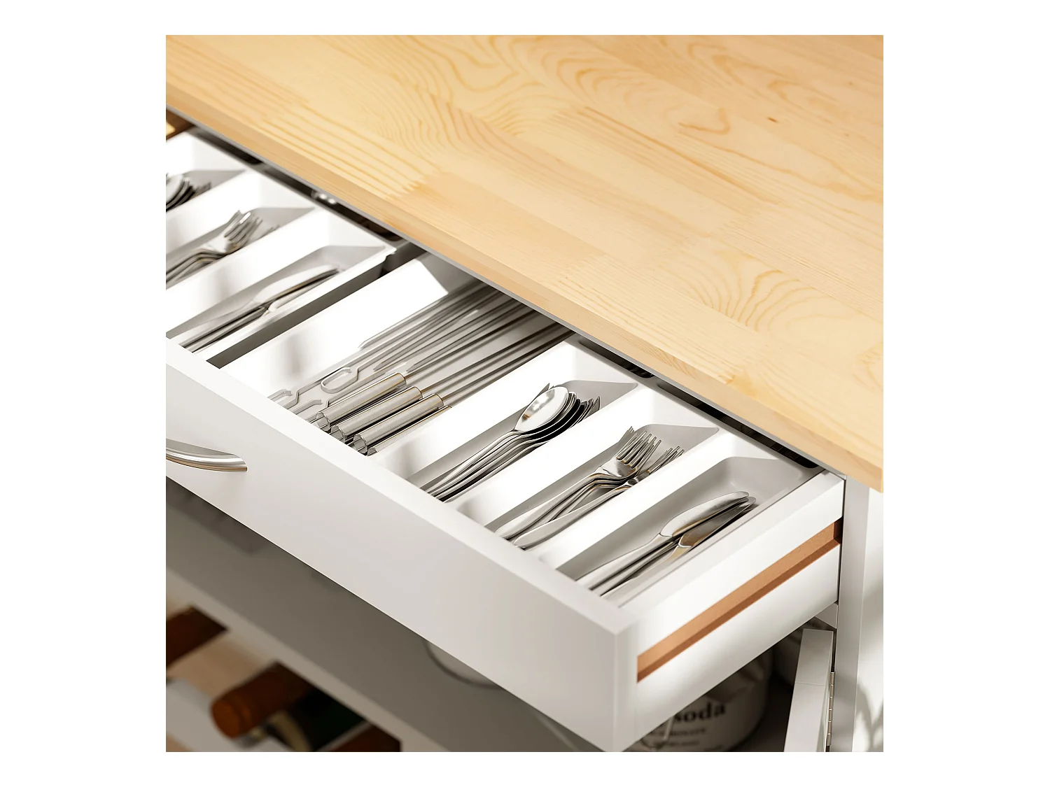 Carrello portavivande carrellino per cucina in legno bianco