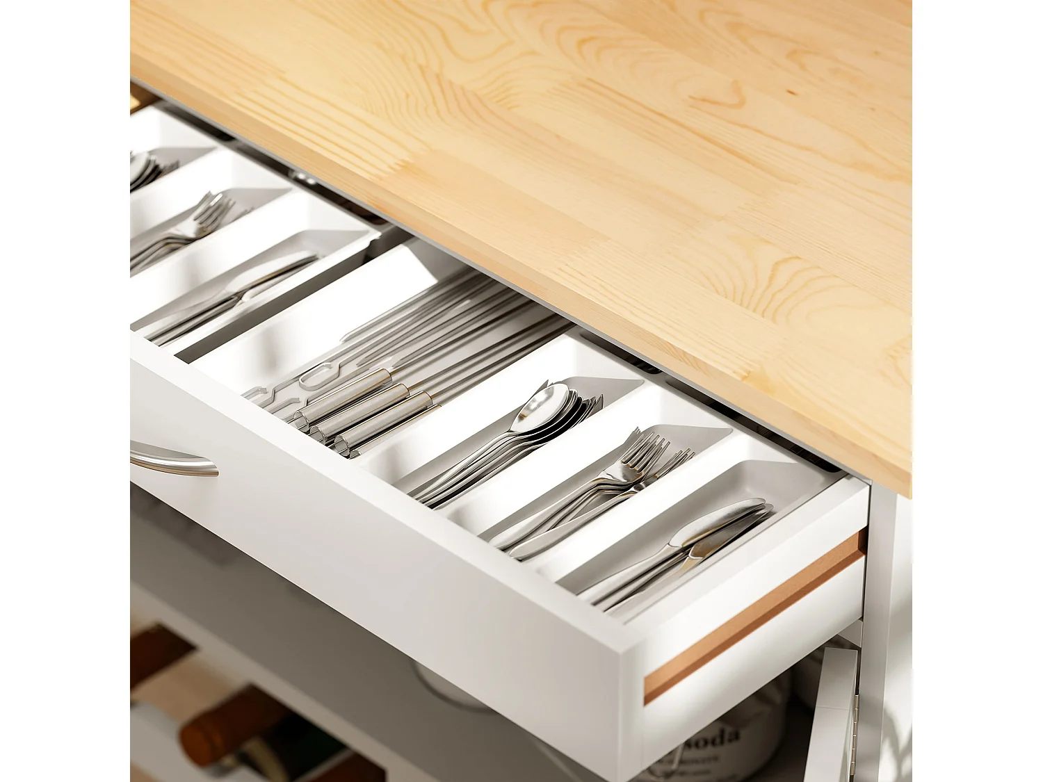 Carrello portavivande carrellino per cucina in legno bianco