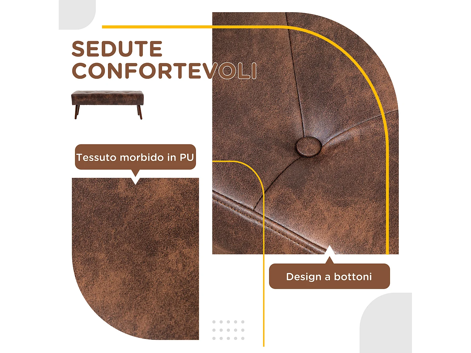 Panca imbottita con rivestimento in finta pelle marrone