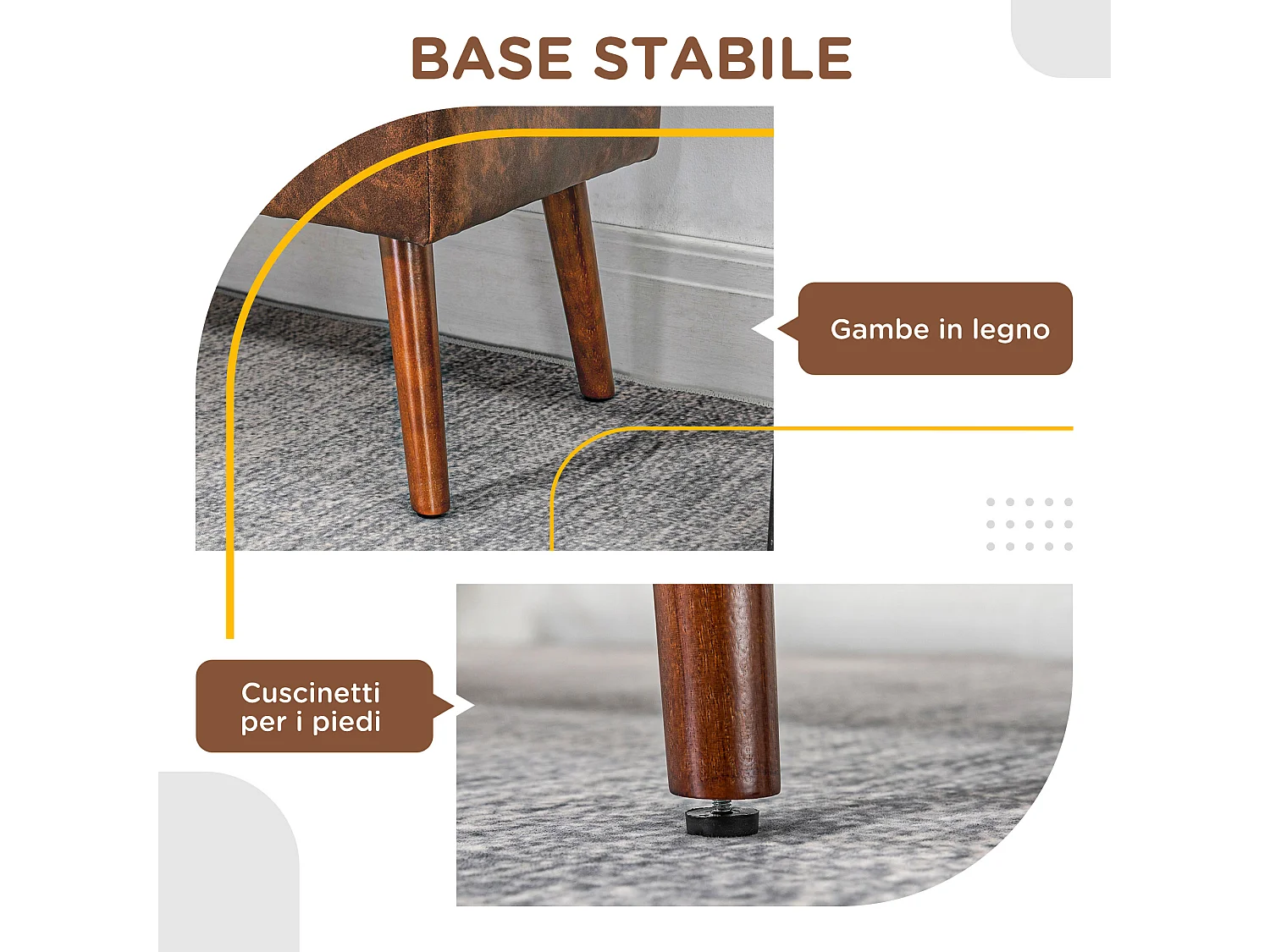 Panca imbottita con rivestimento in finta pelle marrone