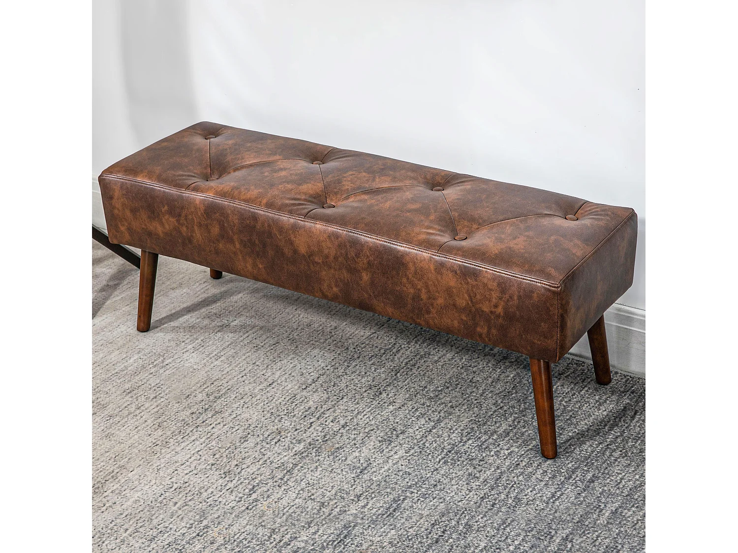 Panca imbottita con rivestimento in finta pelle marrone