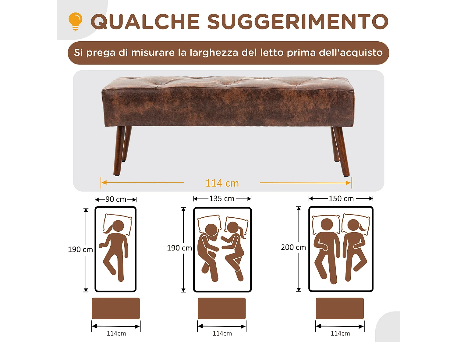Panca imbottita con rivestimento in finta pelle marrone