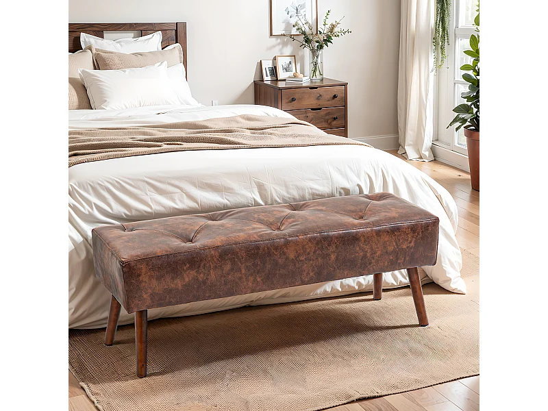 Panca imbottita con rivestimento in finta pelle marrone
