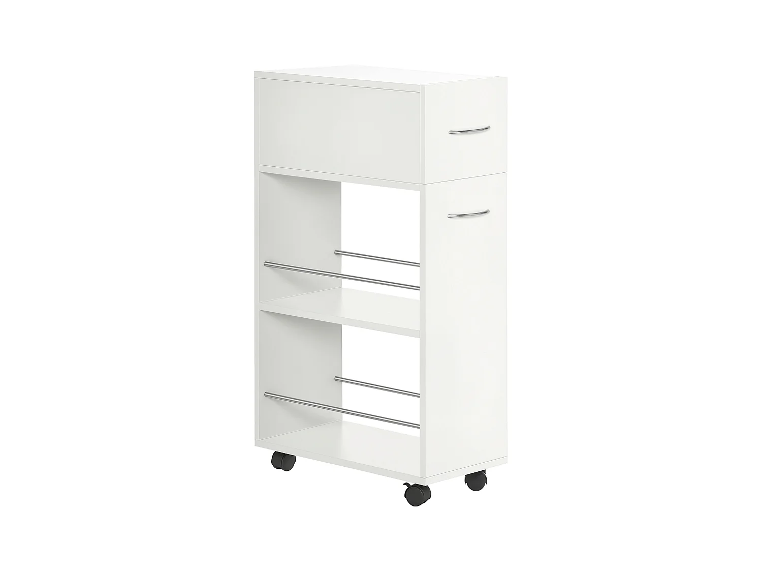 Carrello da cucina con 2 ripiani aperti e cassetto estraibile