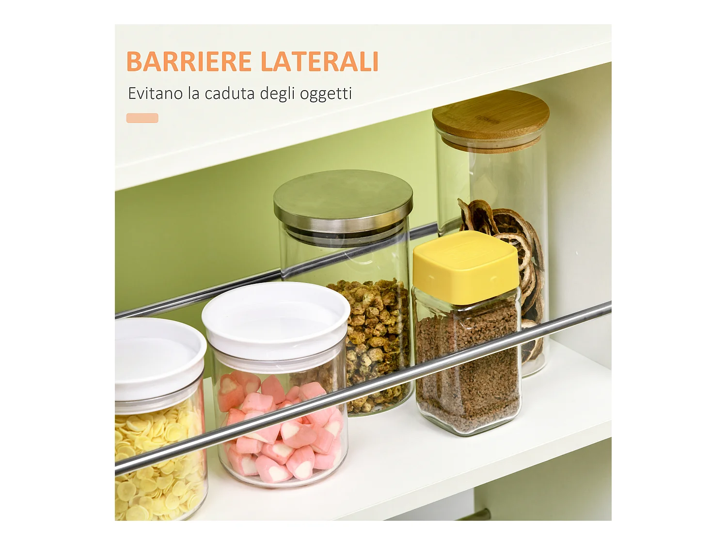 Carrello da cucina con 2 ripiani aperti e cassetto estraibile