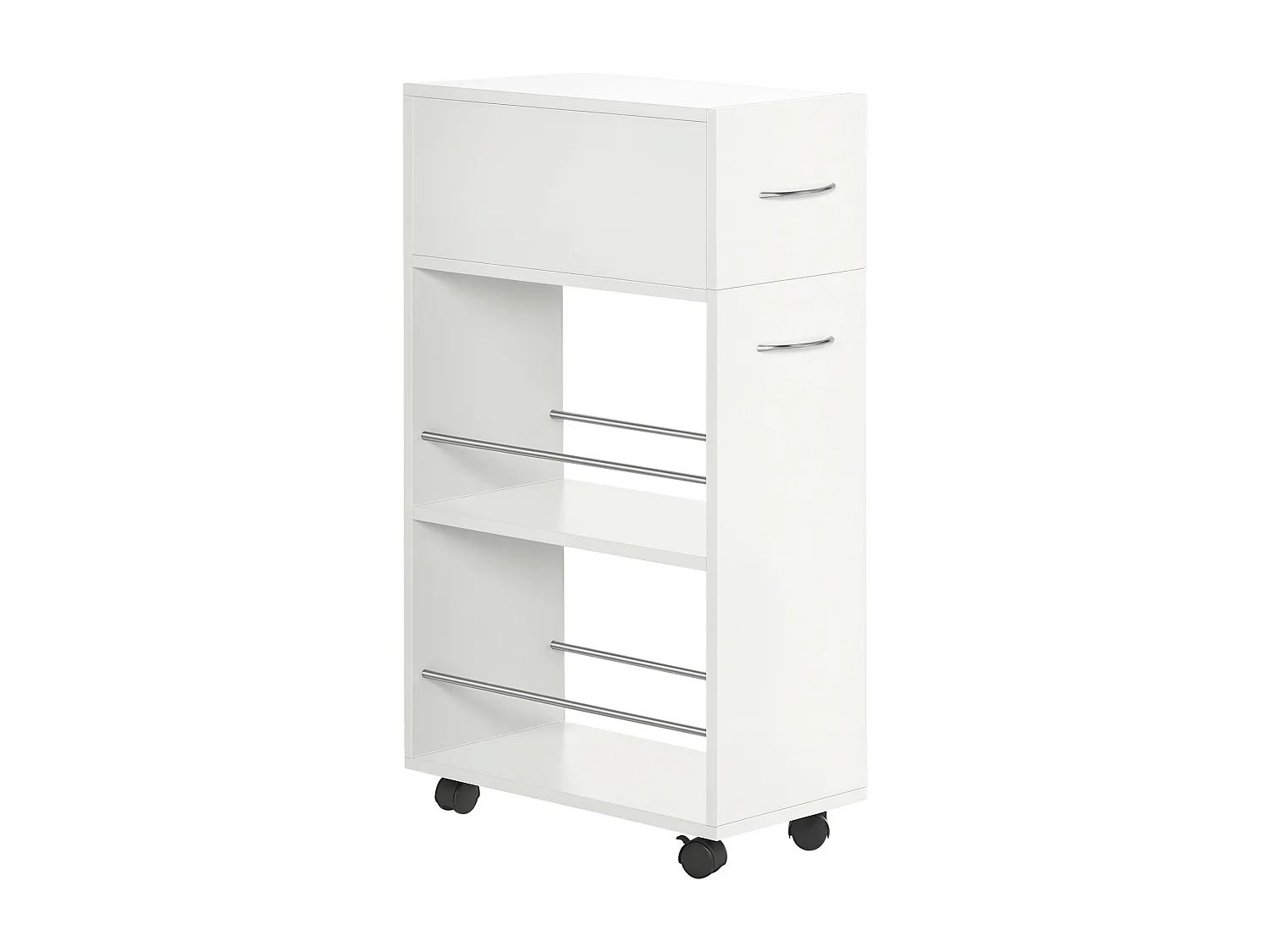 Carrello da cucina con 2 ripiani aperti e cassetto estraibile