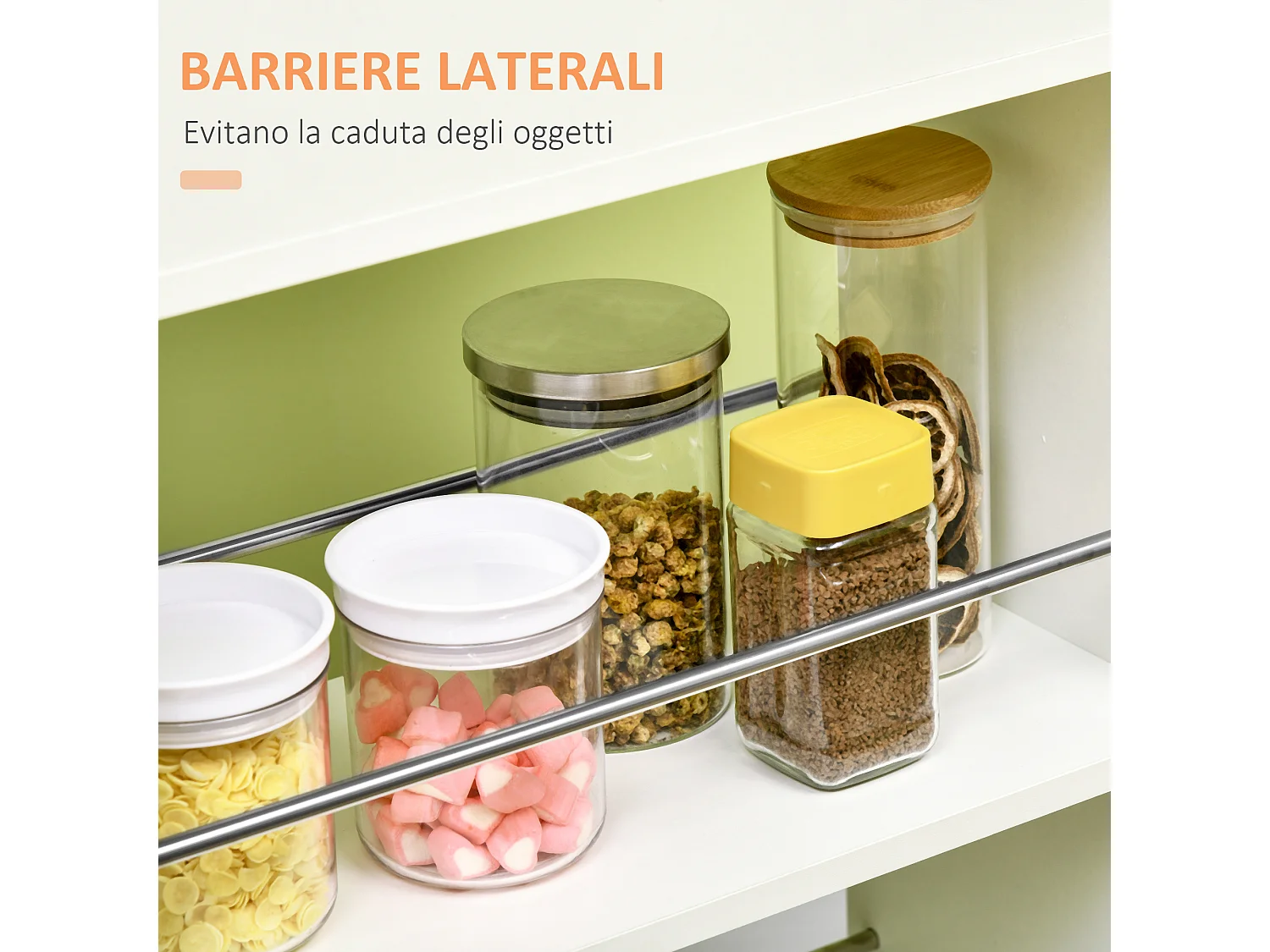 Carrello da cucina con 2 ripiani aperti e cassetto estraibile