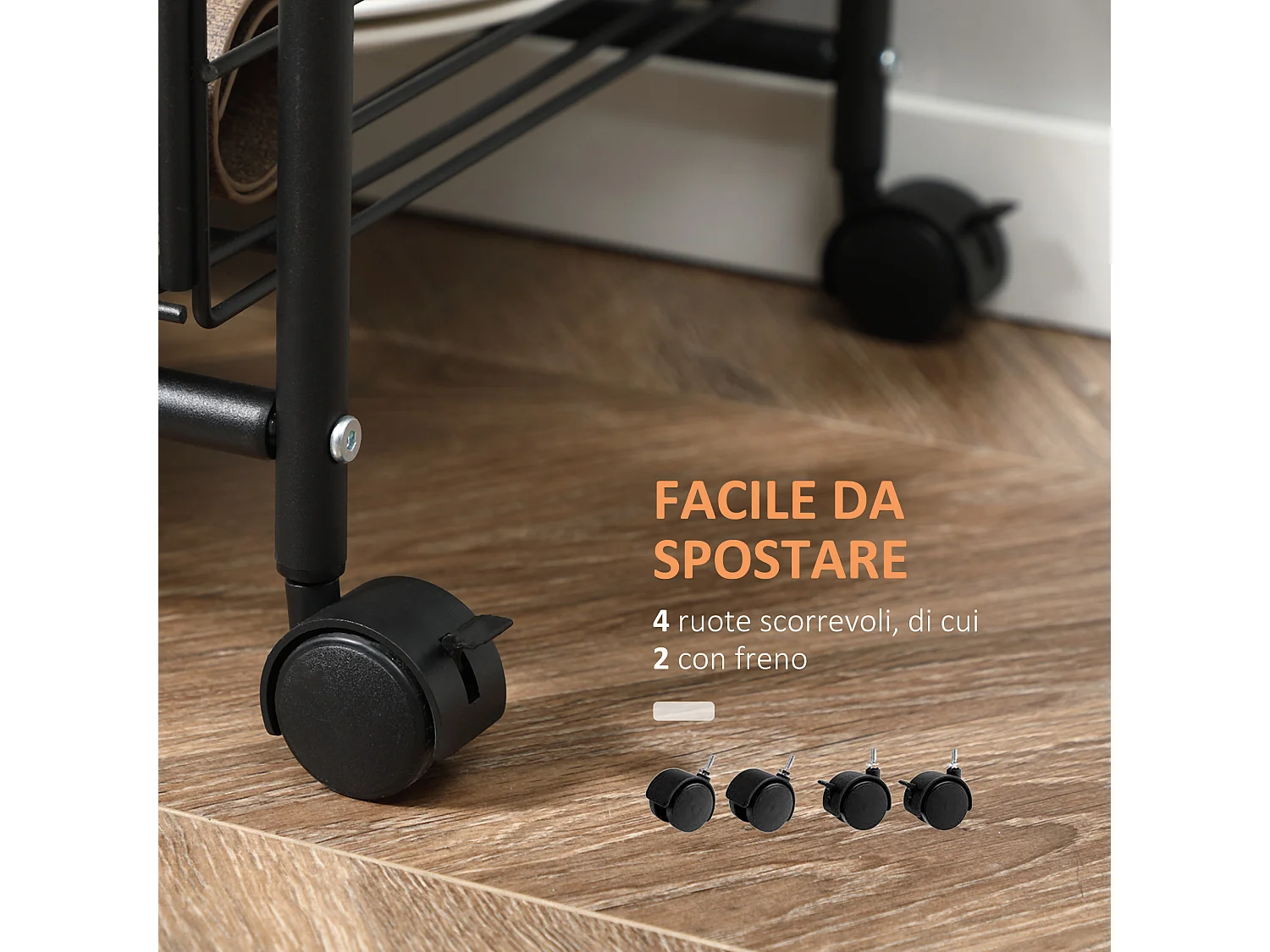 Carrello da cucina con 2 cesti estraibili e ganci laterali