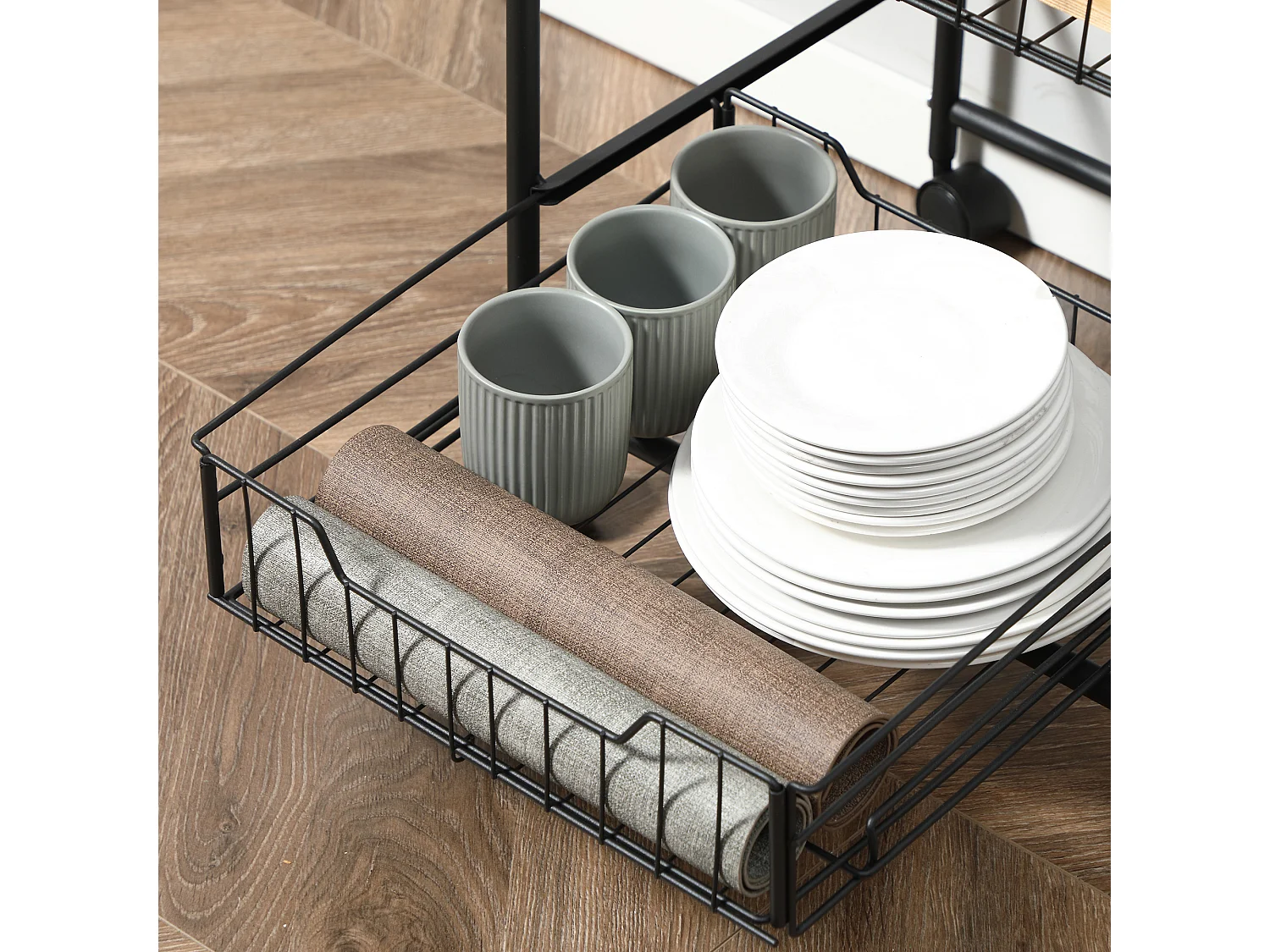 Carrello da cucina con 2 cesti estraibili e ganci laterali