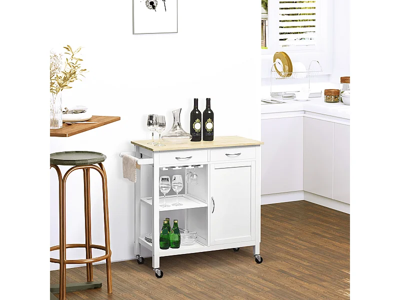 Carrello da cucina classico con cassetti salvaspazio legno bianco