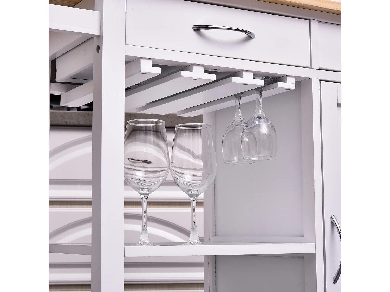 Carrello da cucina classico con cassetti salvaspazio legno bianco