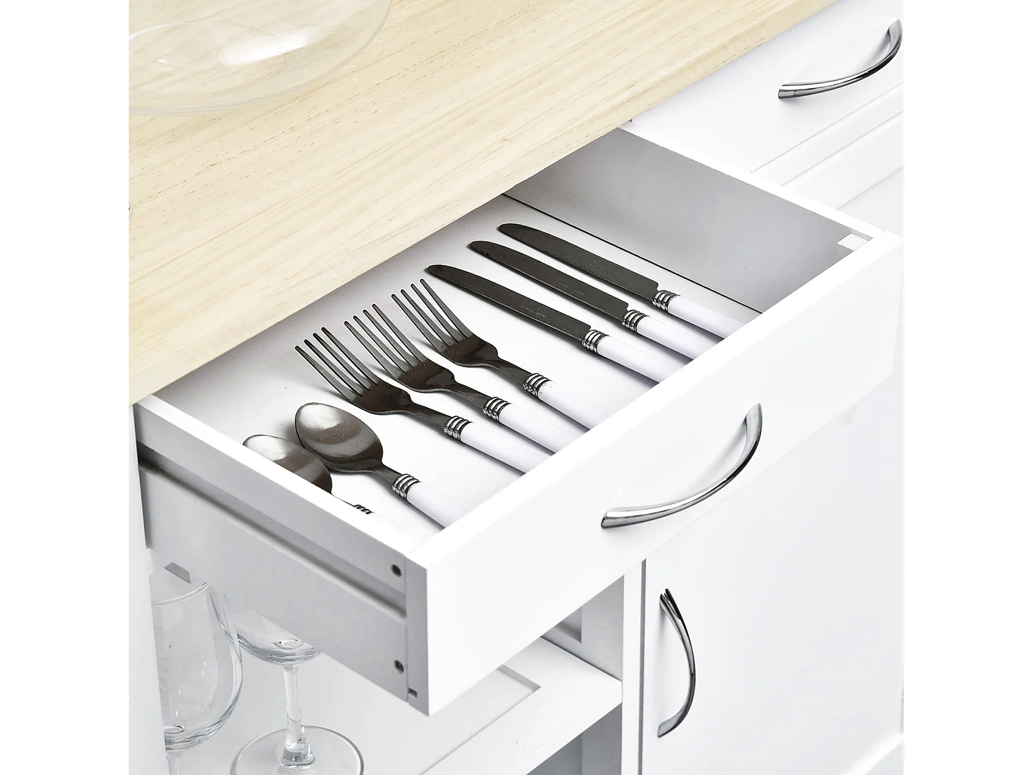 Carrello da cucina classico con cassetti salvaspazio legno bianco