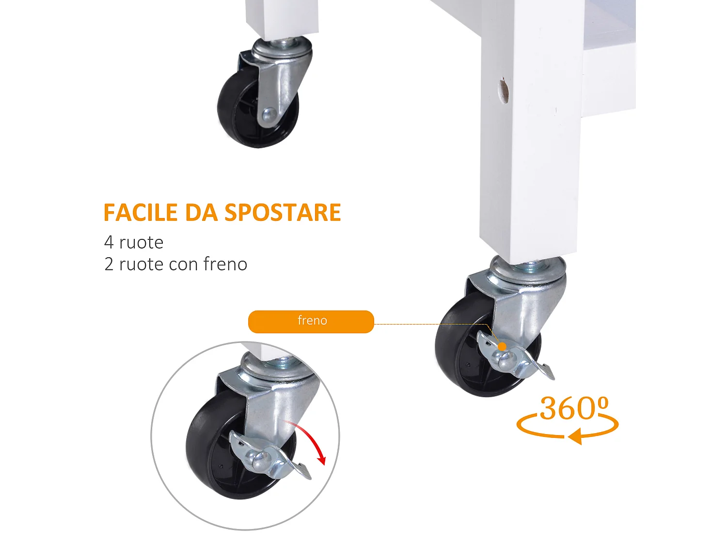 Carrello da cucina classico con cassetti salvaspazio legno bianco