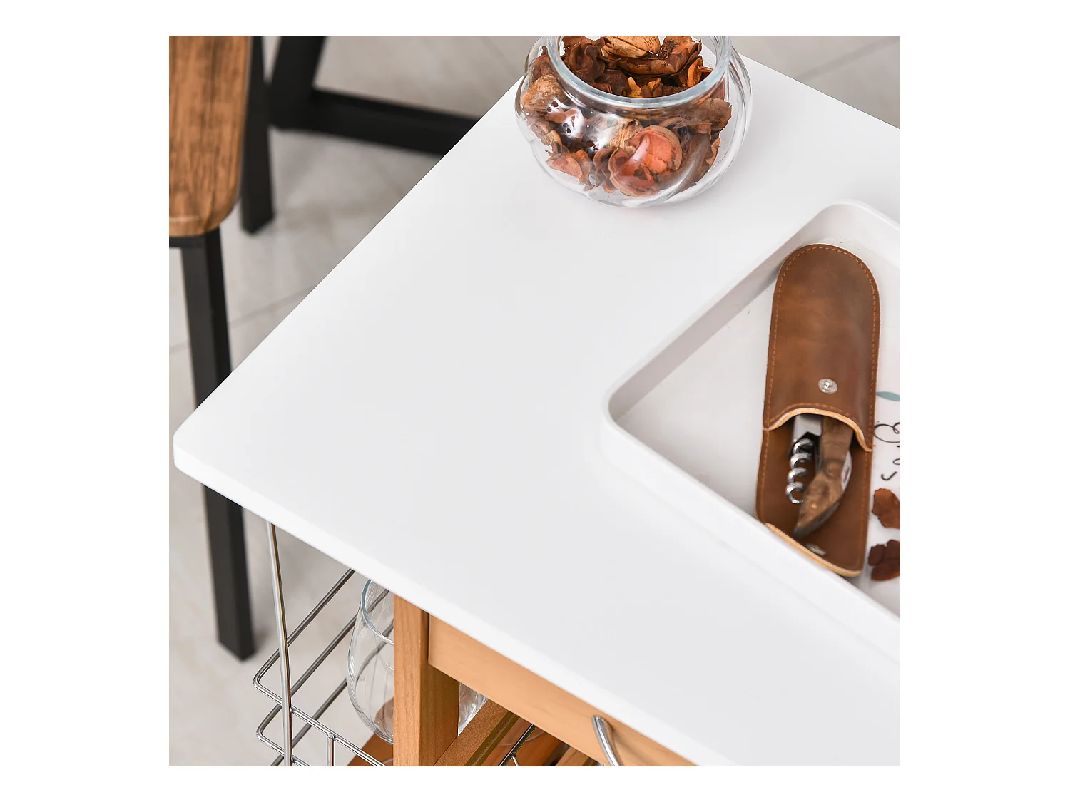 Carrello da cucina in legno marrone cassetto 4 cestelli e ruote