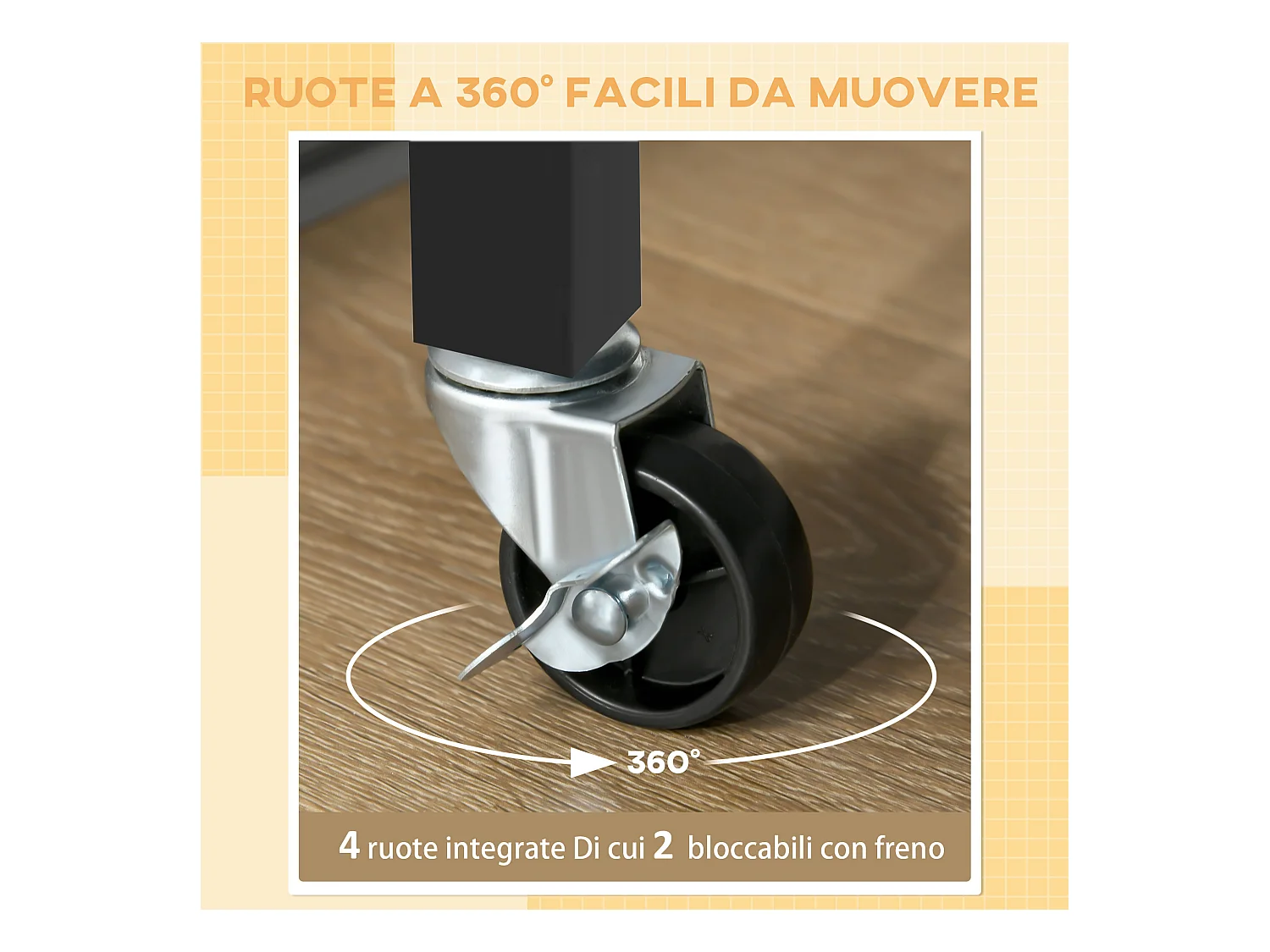 Carrello cucina con cassetto ruote e armadietto 2 ante nero