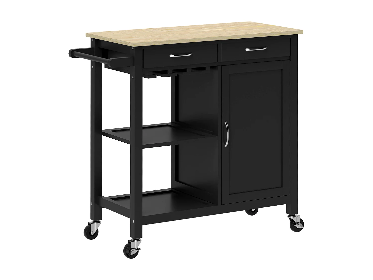 Carrello cucina con cassetto ruote e armadietto 2 ante nero