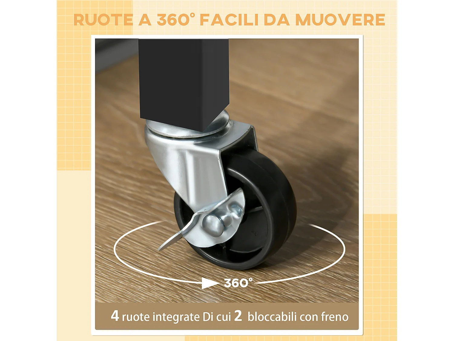 Carrello cucina con cassetto ruote e armadietto 2 ante nero
