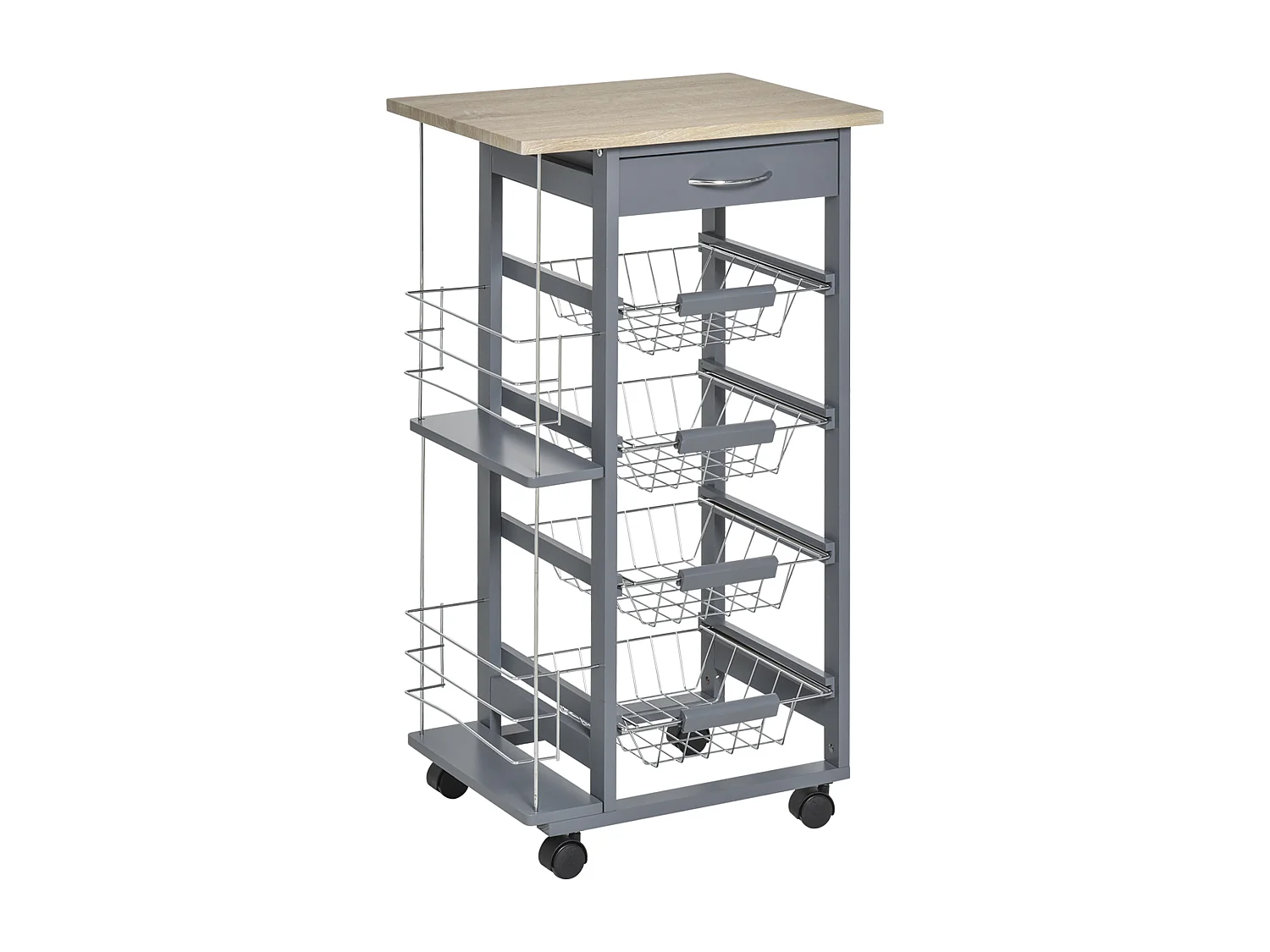 Carrello da cucina in grigio scuro cassetto 4 cestelli e ruote