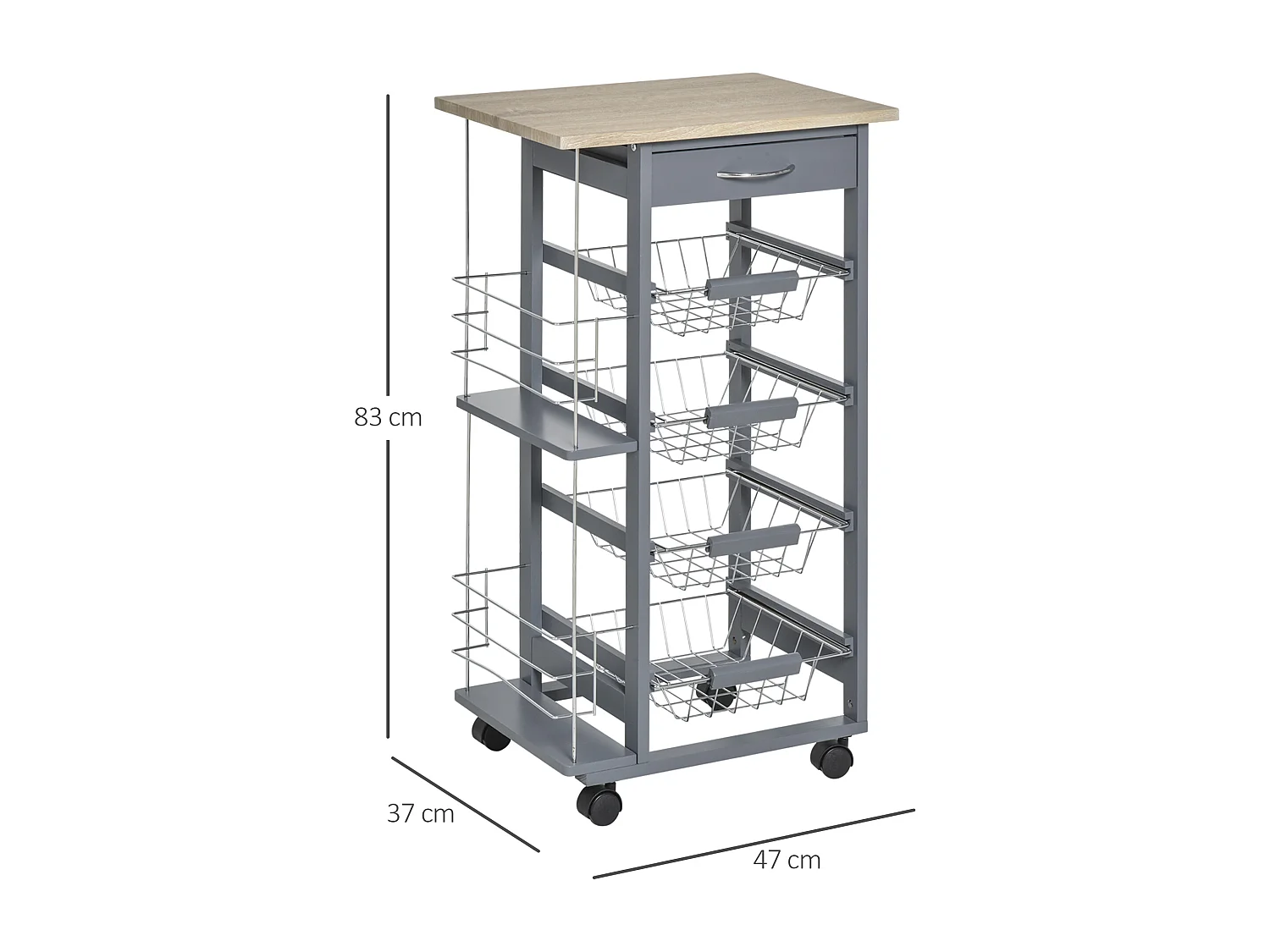 Carrello da cucina in grigio scuro cassetto 4 cestelli e ruote