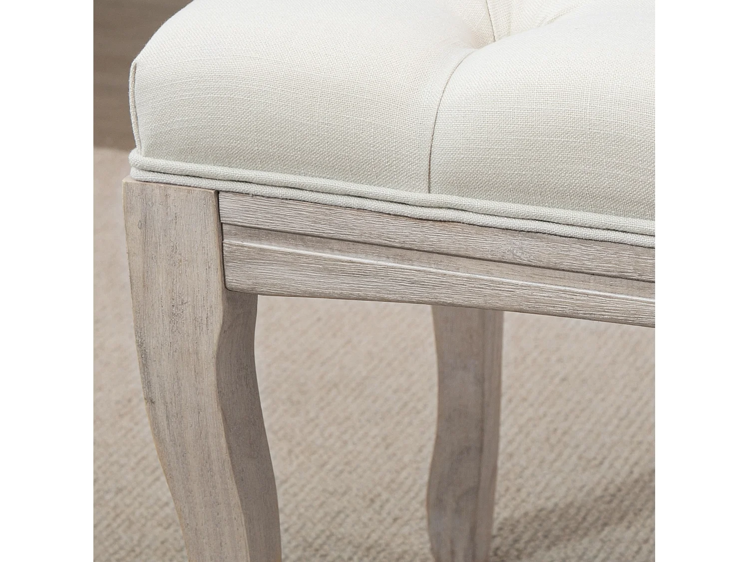 Panca fondoletto con seduta imbottita in tessuto e legno beige