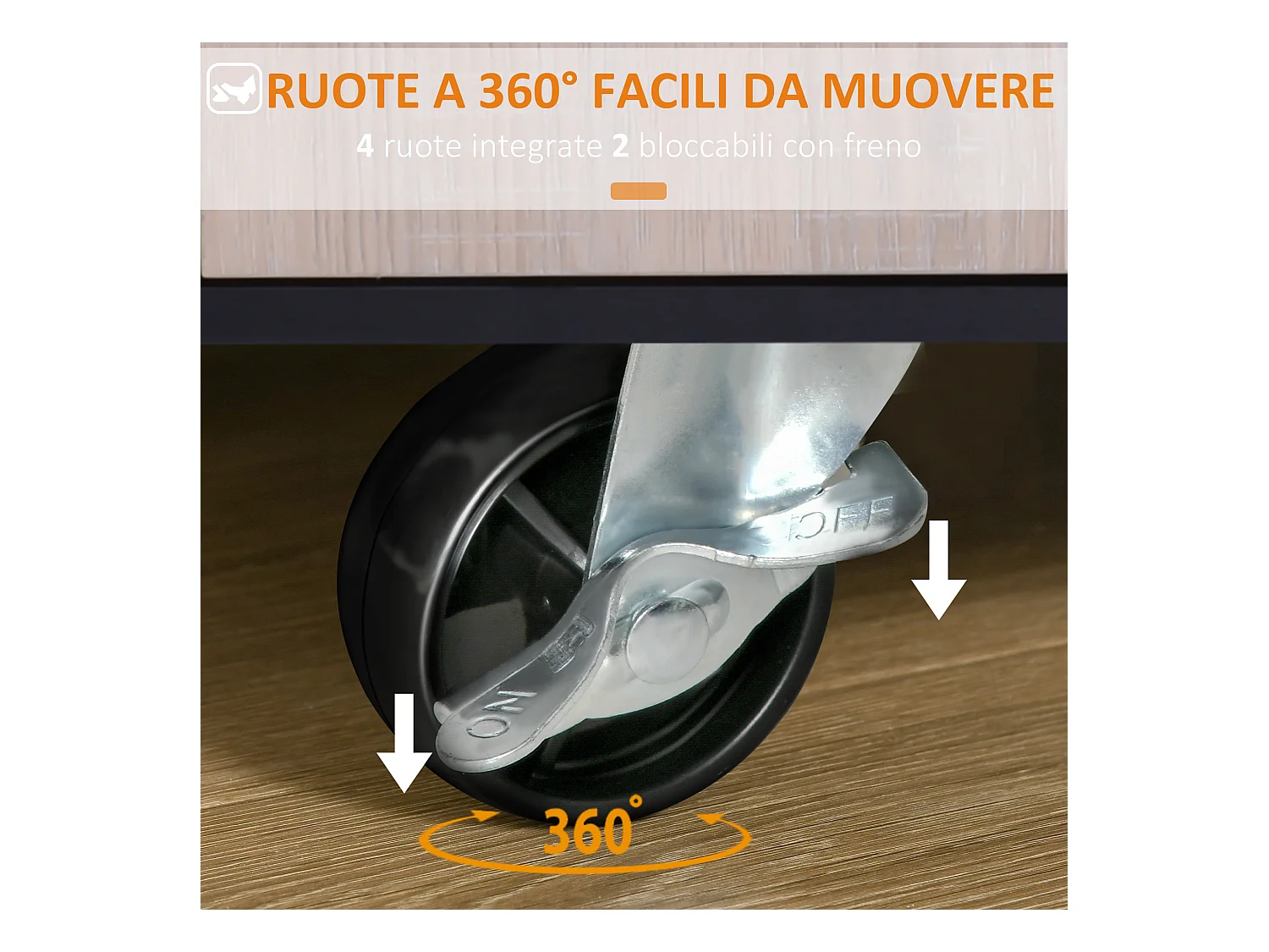 Carrello da cucina moderno con ruote cassetto anta legno rovere