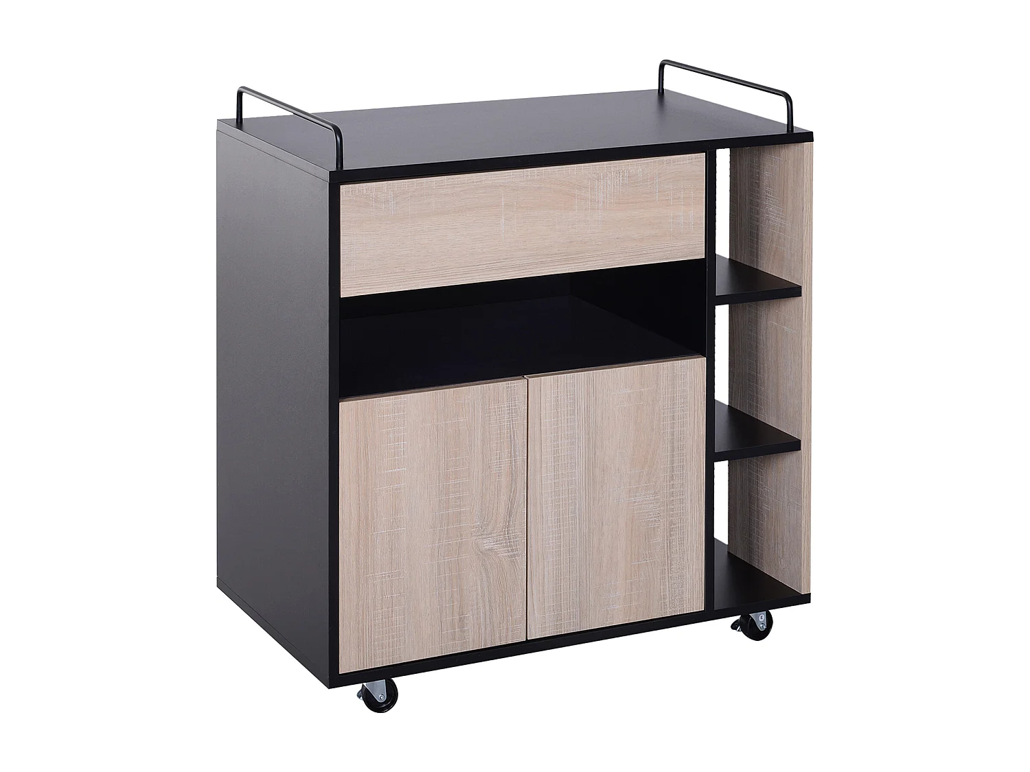 Carrello da cucina moderno con ruote cassetto anta legno rovere