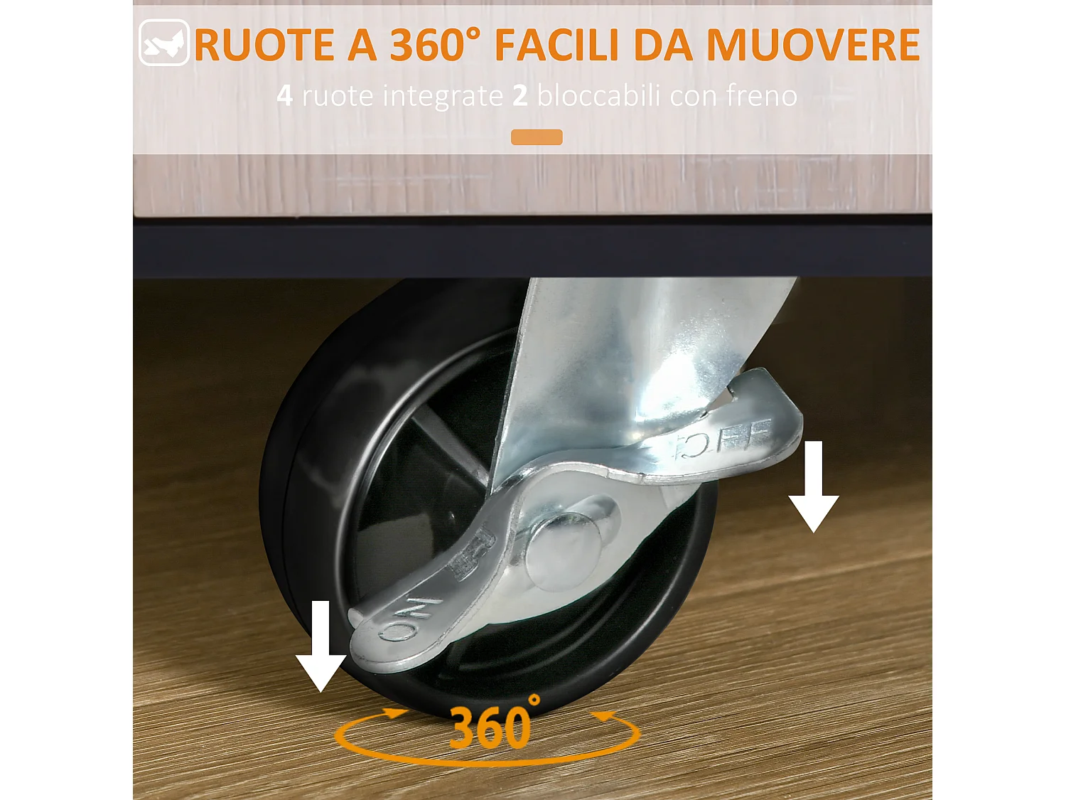 Carrello da cucina moderno con ruote cassetto anta legno rovere