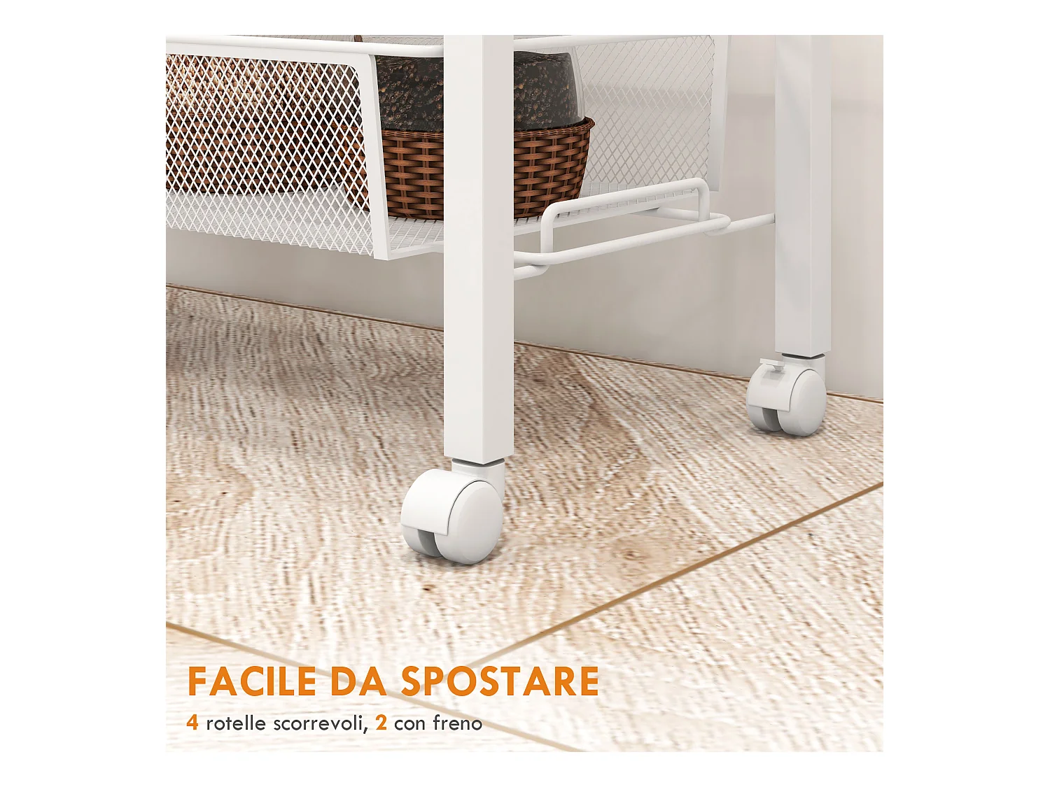 Carrello da cucina a 3 livelli con gancio e cestino laterale