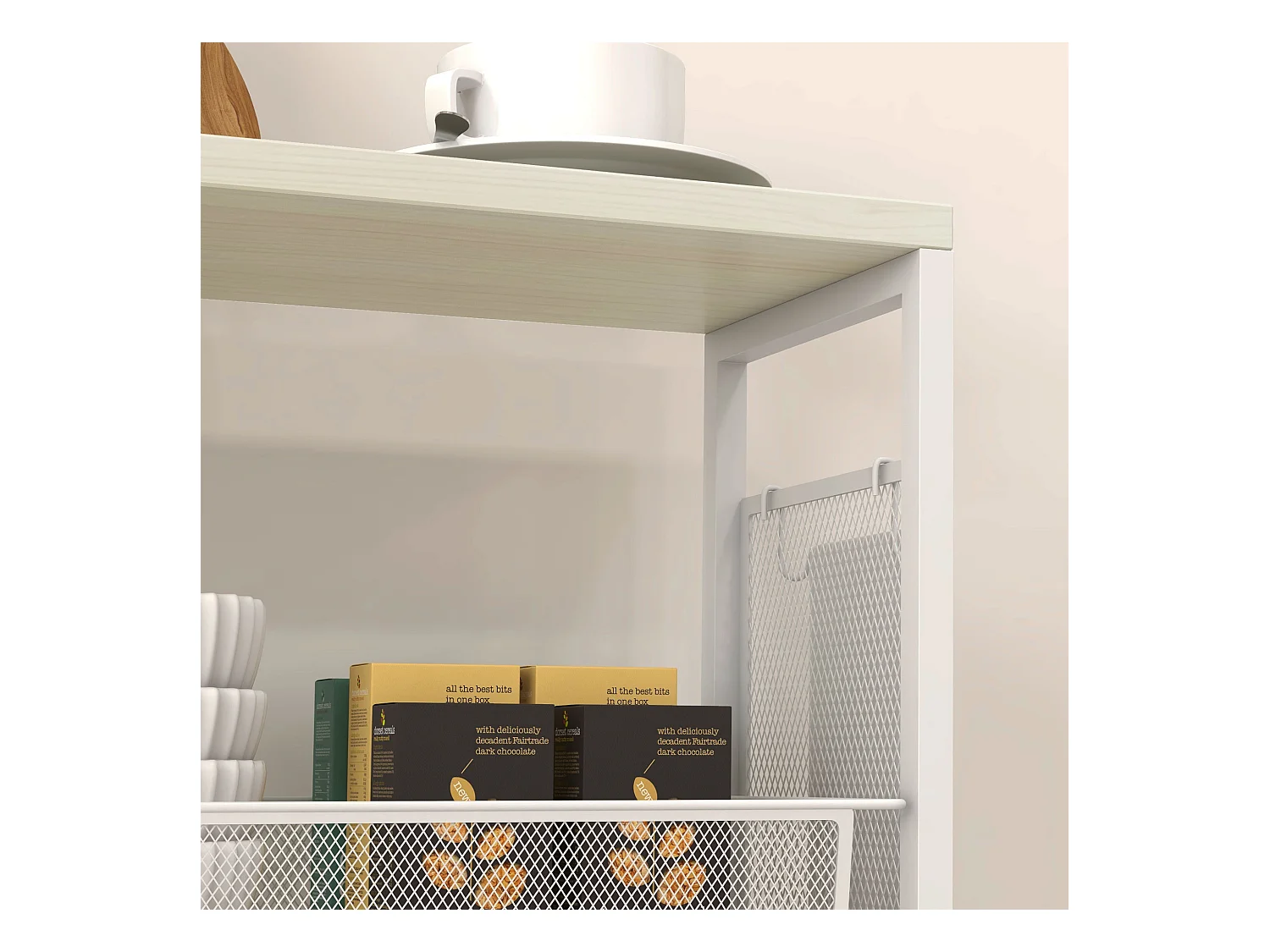 Carrello da cucina a 3 livelli con gancio e cestino laterale