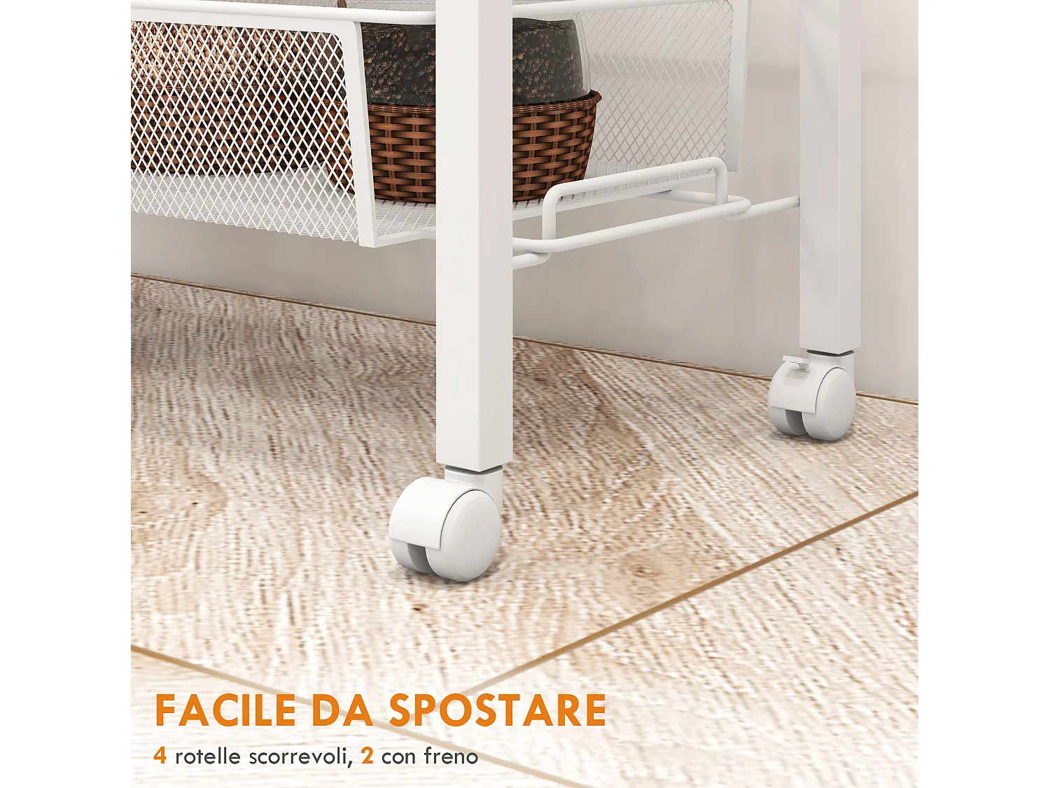 Carrello da cucina a 3 livelli con gancio e cestino laterale