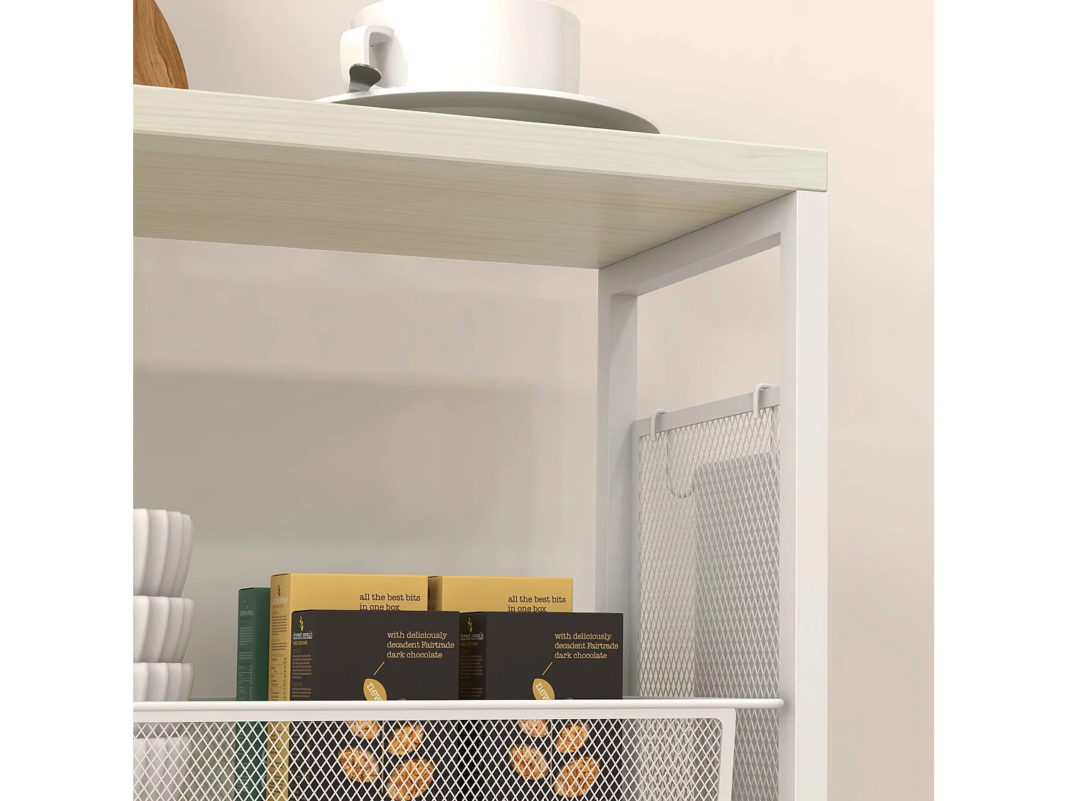 Carrello da cucina a 3 livelli con gancio e cestino laterale