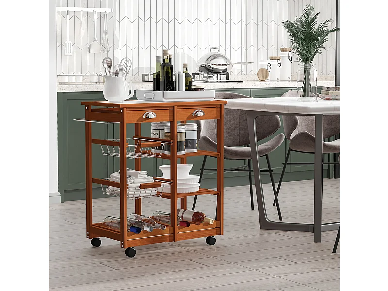 Carrello da cucina multiuso in legno di pino marrone chiaro