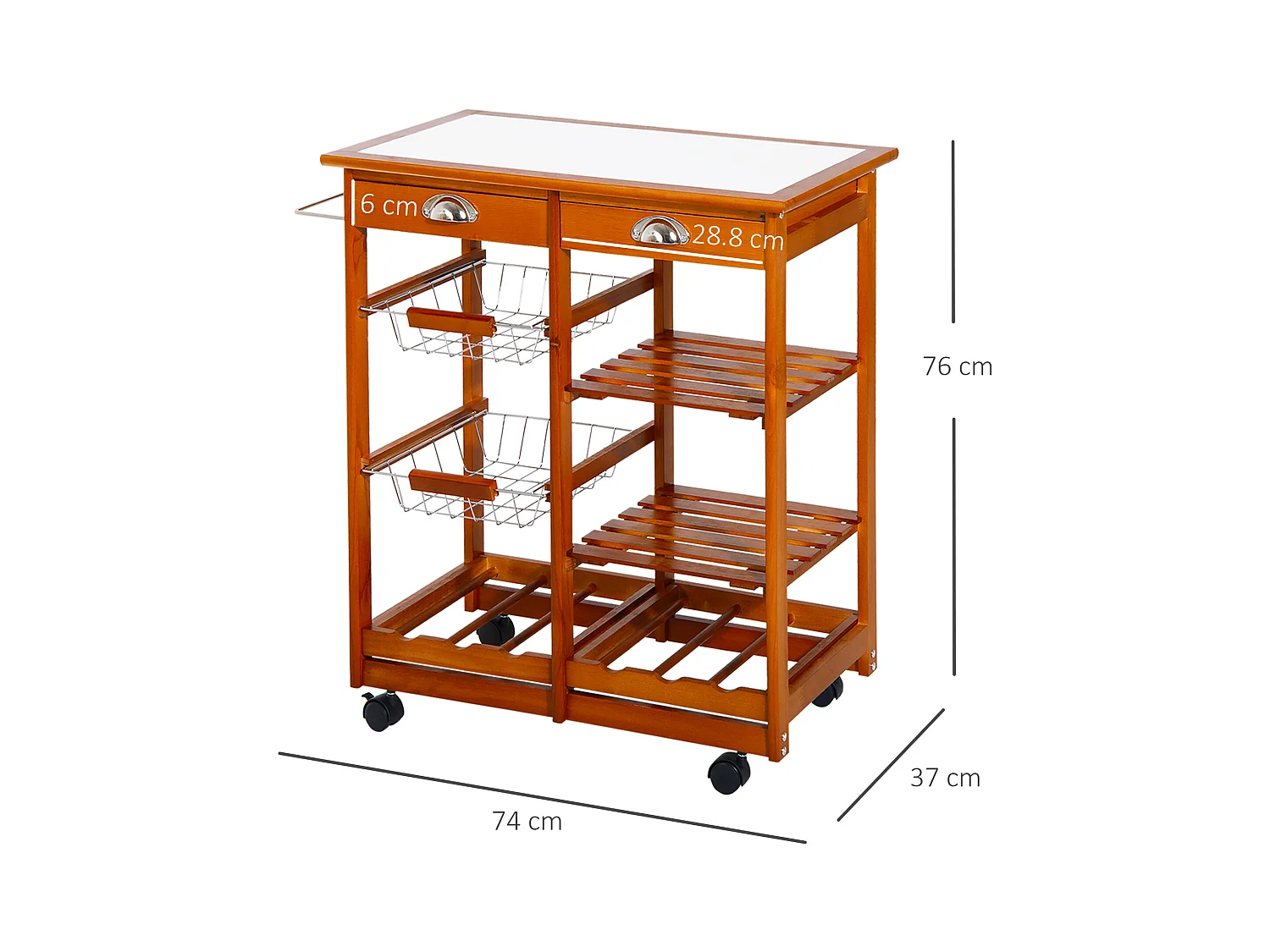 Carrello da cucina multiuso in legno di pino marrone chiaro