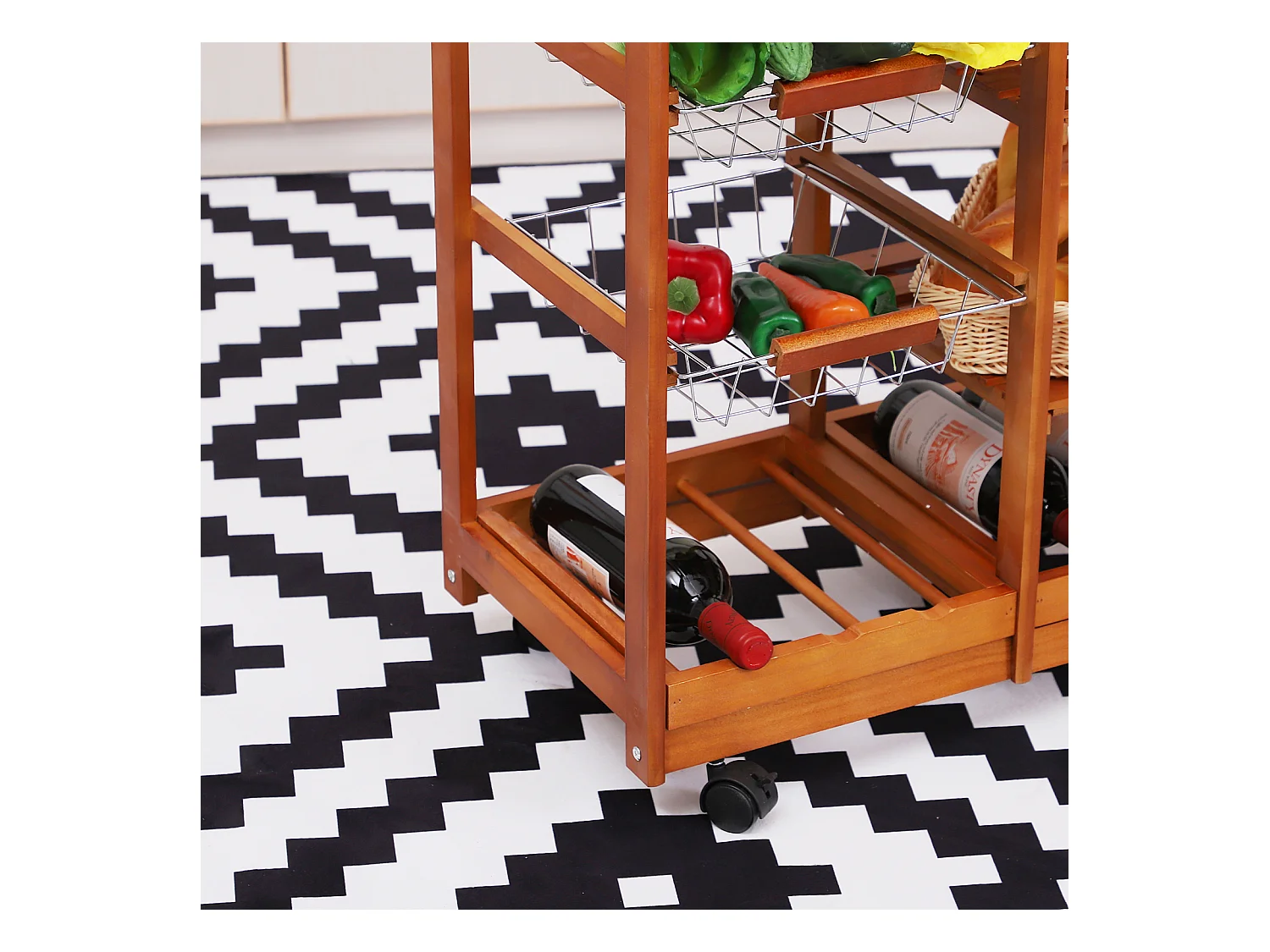 Carrello da cucina multiuso in legno di pino marrone chiaro