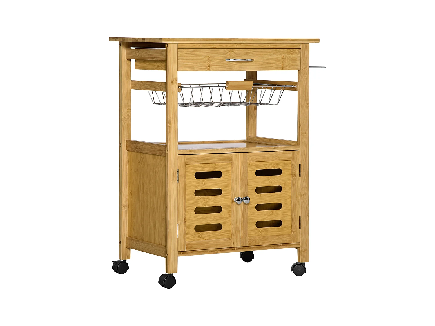 Carrellino per cucina in legno con armadietto e cassetto