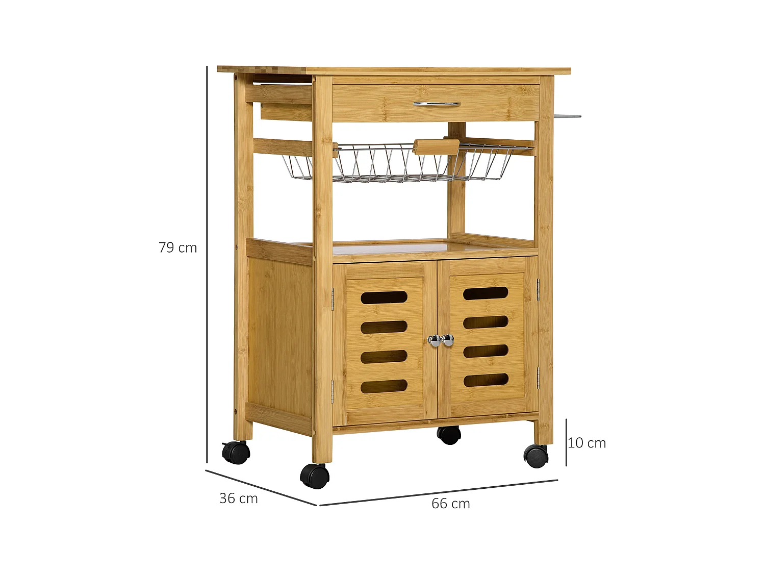 Carrellino per cucina in legno con armadietto e cassetto