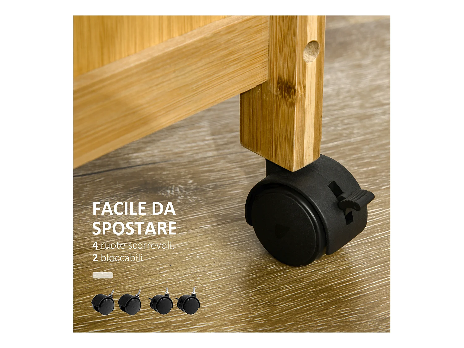 Carrellino per cucina in legno con armadietto e cassetto