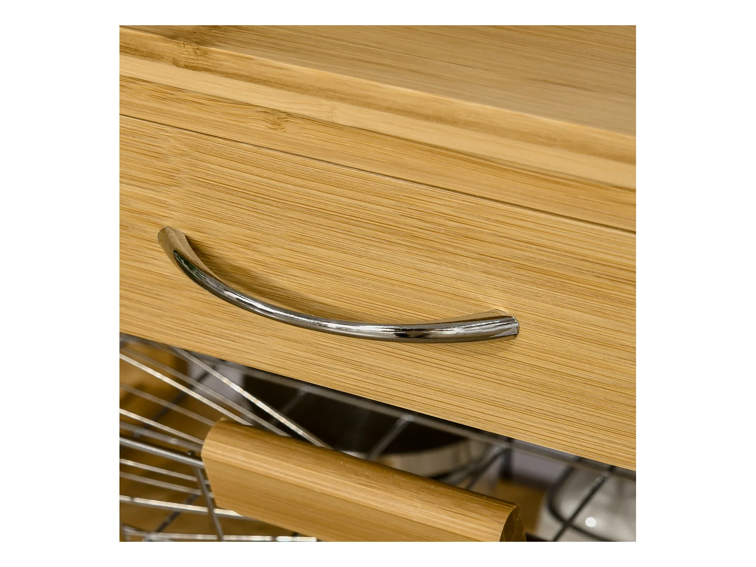 Carrellino per cucina in legno con armadietto e cassetto