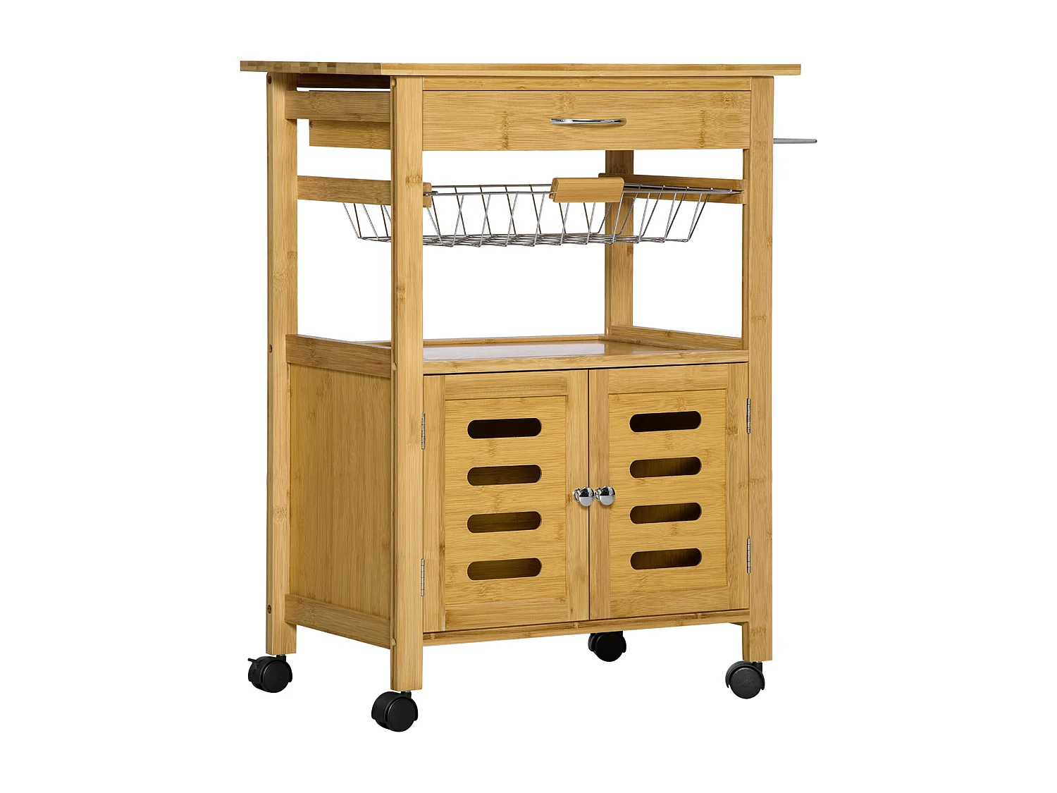 Carrellino per cucina in legno con armadietto e cassetto