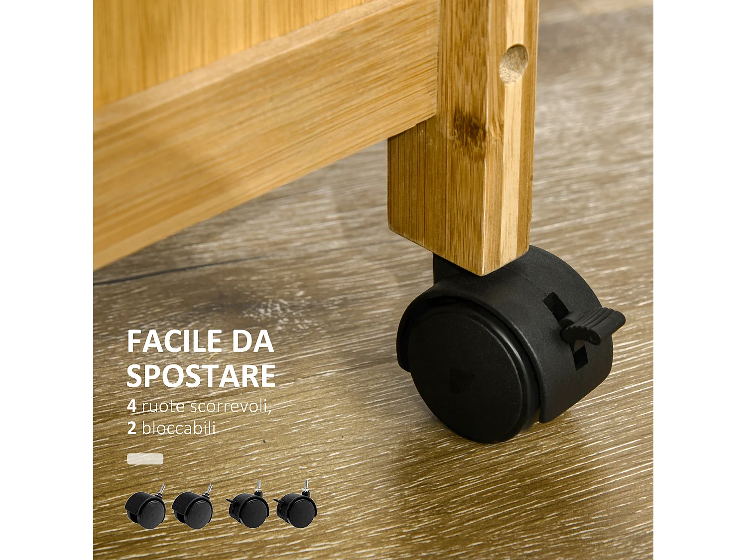 Carrellino per cucina in legno con armadietto e cassetto