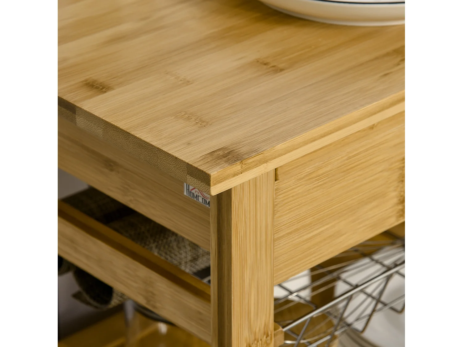 Carrellino per cucina in legno con armadietto e cassetto